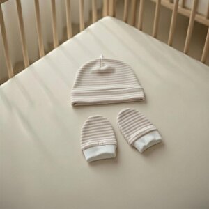 %100 Pamuklu Şapka - Eldiven Seti - Pembe Çizgili %100 Pamuklu Şapka - Eldiven Seti - Pembe Çizgili