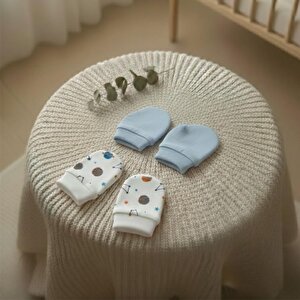 %100 Pamuklu 2'li Eldiven Seti - Mavi / Gezegenler %100 Pamuklu 2'li Eldiven Seti - Mavi / Gezegenler