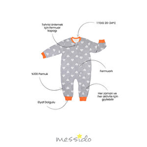 Kız Gri Kalpli Desen Uyku Tulumu Fermuarlı 1TOG Bisiklet Yaka Ribanalı Paça Uzun Kol Kız Gri Kalpli Desen Uyku Tulumu Fermuarlı 1TOG Bisiklet Yaka Ribanalı Paça Uzun Kol