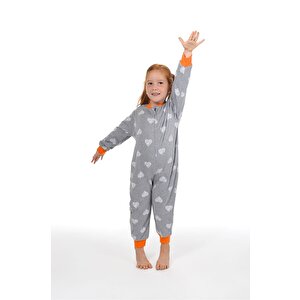 Kız Gri Kalpli Desen Uyku Tulumu Fermuarlı 1TOG Bisiklet Yaka Ribanalı Paça Uzun Kol Kız Gri Kalpli Desen Uyku Tulumu Fermuarlı 1TOG Bisiklet Yaka Ribanalı Paça Uzun Kol