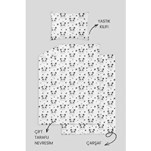 %100 Pamuklu Poplin Anne Yanı Beşik Nevresim Seti 60x100 cm - Sevimli Tavşan