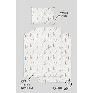 %100 Pamuklu Poplin Anne Yanı Beşik Nevresim Seti 60x100 cm - Pembe Fiyonk Masalı