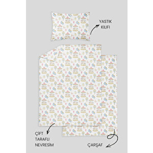 %100 Pamuklu Poplin Bebek Beşik Nevresim Seti 80x120 cm - Cute Carousel