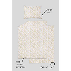 %100 Pamuklu Poplin Bebek Beşik Nevresim Seti 80x120 cm - Minik Çiçekler
