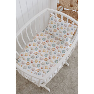 %100 Pamuklu Poplin Bebek Beşik Nevresim Seti 80x120 cm - Sevimli Uzay Macerası