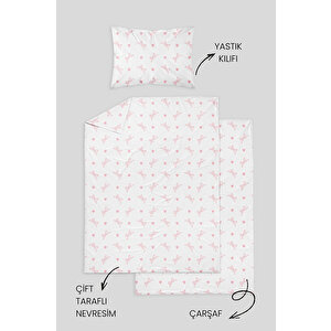 %100 Pamuklu Poplin Bebek Beşik Nevresim Seti 80x120 cm - Sevimli Uzay Macerası