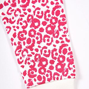 Kız Leopar Desen Çocuk Pijama Takımı Yaka Ribanalı Paça Uzun Kol