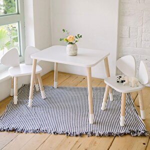 White Mickey Fare 1 Masa + 2 Sandalye  (Çocuklar için Yaz-Sil Montessori Aktivite ve Etkinlik Masa Sandalye Takımı)
