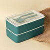 Pratik yemek ve saklama kabı seti-Dörtgen Su Yeşili