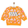 Kız Bebek Sweatshirt Çiçek Desenli Şardonlu Çıtçıtlı Bisiklet Yaka Uzun Kol Desenli