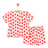 Kısa Kol Kalp Desenli Bisiklet Yaka Pijama Takımı