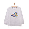 Erkek Bebek Sweatshirt Şardonlu Çıtçıtlı Araba Desen Bisiklet Yaka Uzun Kol Gri Melanj