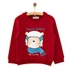 Erkek Bebek Sweatshirt Şardonlu Aslan Desenli Bisiklet Yaka Uzun Kol Bordo