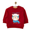 Erkek Bebek Sweatshirt Şardonlu Aslan Desenli Bisiklet Yaka Uzun Kol Bordo