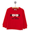 Kız Bebek Sweatshirt Şardonlu Aslan Desenli Bisiklet Yaka Uzun Kol Kırmızı