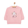 Kız Bebek Sweatshirt Şardonlu Bisiklet Yaka Uzun Kol Pudra