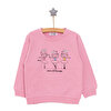 Kız Bebek Sweatshirt Şardonlu Balerin Desenli Bisiklet Yaka Uzun Kol Pembe