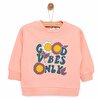 Basic Az Şardonlu Çiçekli Yazı Desenli Sweatshirt Kız Bebek
