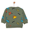 Erkek Bebek Sweatshirt Şardonlu Çıtçıtlı Dinozor Desenli Bisiklet Yaka Uzun Kol Desenli