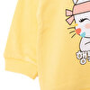 Kız Bebek Sweatshirt Şardonlu Kedi Desenli Çıtçıtlı Bisiklet Yaka Uzun Kol Açık Sarı