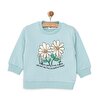 Kız Bebek Sweatshirt Şardonlu Papatya Desenli Çıtçıtlı Bisiklet Yaka Uzun Kol Açık Mavi