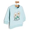 Kız Bebek Sweatshirt Şardonlu Papatya Desenli Çıtçıtlı Bisiklet Yaka Uzun Kol Açık Mavi