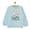 Kız Bebek Sweatshirt Şardonlu Papatya Desenli Çıtçıtlı Bisiklet Yaka Uzun Kol Açık Mavi