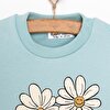 Kız Bebek Sweatshirt Şardonlu Papatya Desenli Çıtçıtlı Bisiklet Yaka Uzun Kol Açık Mavi