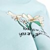 Kız Bebek Sweatshirt Şardonlu Papatya Desenli Çıtçıtlı Bisiklet Yaka Uzun Kol Açık Mavi