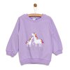 Kız Bebek Sweatshirt Şardonlu Unicorn Desenli Çıtçıtlı Uzun Kol Lila
