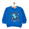 Erkek Bebek Sweatshirt Şardonlu Dino Baskılı Bisiklet Yaka Uzun Kol Lacivert