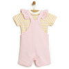 Basic Renkli Çizgili Şort Salopet-Tshirt Takım Kız Bebek