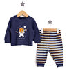 Erkek Bebek Pijama Takım İnterlok Hayvan Desenli Bisiklet Yaka Uzun Kol Lacivert