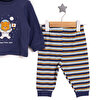 Erkek Bebek Pijama Takım İnterlok Hayvan Desenli Bisiklet Yaka Uzun Kol Lacivert