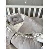 Babynest Gri Waffle Pike Kumaş Micky Tasarım Ponponlu 3'lü Anne Yanı Bebek Yatağı, Micky Tasarım