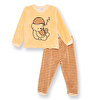 Erkek Bebek Kadife Pijama Takımı Bisiklet Yaka Uzun Kol Ribanalı Paça