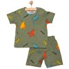 Erkek Kısa Kol Dinazor Desenli Bisiklet Yaka Pijama Takımı