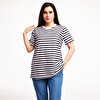 Hamile Tişört Süprem Çizgili Anne Giyim Bisiklet Yaka Kısa Kol Beyaz