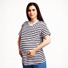 Hamile Tişört Süprem Çizgili Anne Giyim Bisiklet Yaka Kısa Kol Beyaz