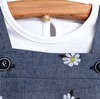 Basic Kız Bebek Papatyalı Denim Salopet-Tshirt Takım