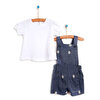 Basic Kız Bebek Papatyalı Denim Salopet-Tshirt Takım