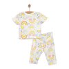Kısa Kol Gökkuşağı Desenli Bisiklet Yaka Pijama Takımı