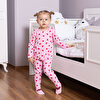 Kız Bebek Pijama Takım Kaşkorse Kalp Desen Bisiklet Yaka Uzun Kol Pembe