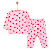 Kız Bebek Pijama Takım Kaşkorse Kalp Desen Bisiklet Yaka Uzun Kol Pembe