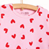 Kız Bebek Pijama Takım Kaşkorse Kalp Desen Bisiklet Yaka Uzun Kol Pembe