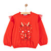 Kız Bebek Sweatshirt İki İplik Kumaş New Year Party Bisiklet Yaka Uzun Kol Kırmızı