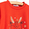 Kız Bebek Sweatshirt İki İplik Kumaş New Year Party Bisiklet Yaka Uzun Kol Kırmızı