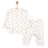 Kız Bebek Pijama Takım İnterlok Yaprak Desenli Çıtçıtlı Pambuliq Tema Bisiklet Yaka Uzun Kol Pembe
