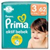 Bebek Bezi Aktif Bebek 3 Beden Midi Ekonomik Paket 6-10 kg 62 Adet