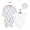 Yenidoğan Bebek Mor TavşanTulum-Body-Şapka 3lü Set Unisex